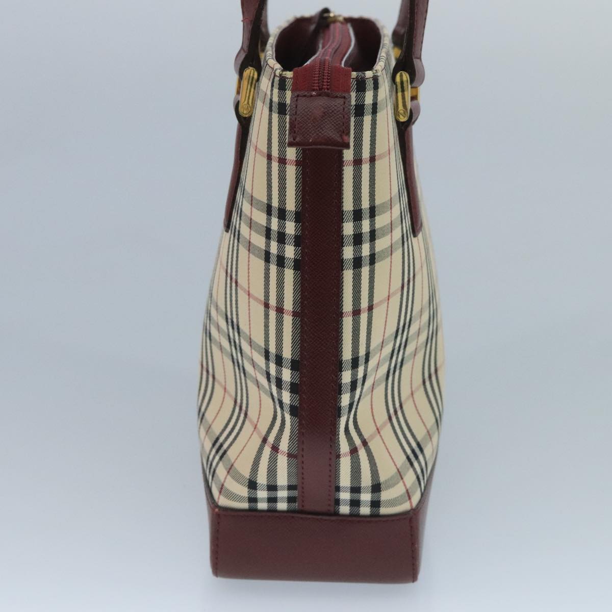 BURBERRY Nova Check Tote Bag Canvas Leather Beige Red gold Auth 111204
