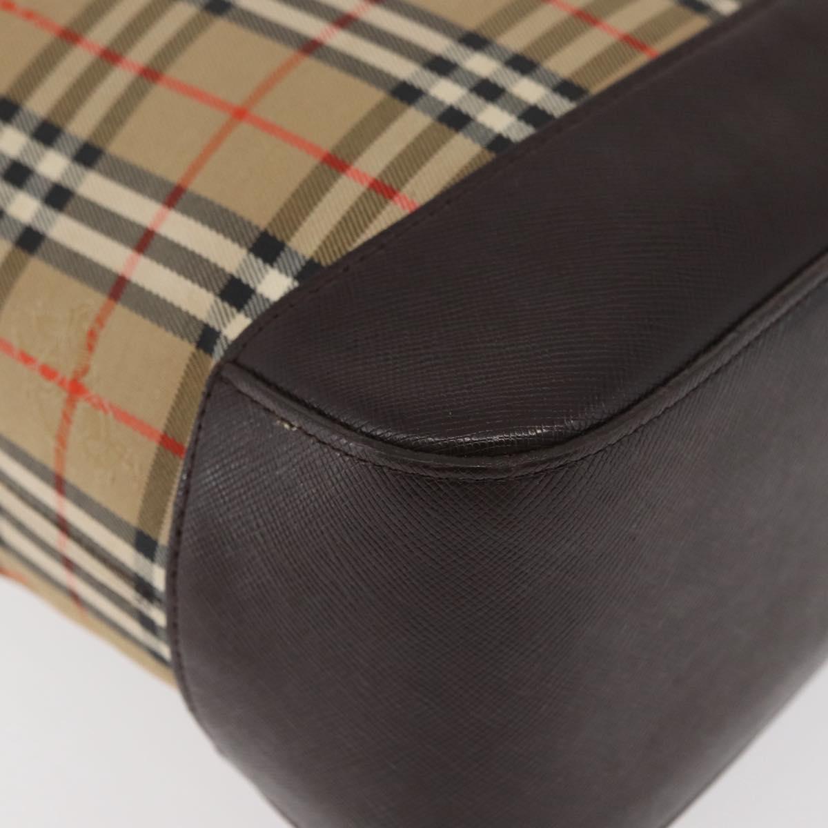 BURBERRY Nova Check Tote Bag Canvas Leather Beige Dark Brown gold Auth 111205