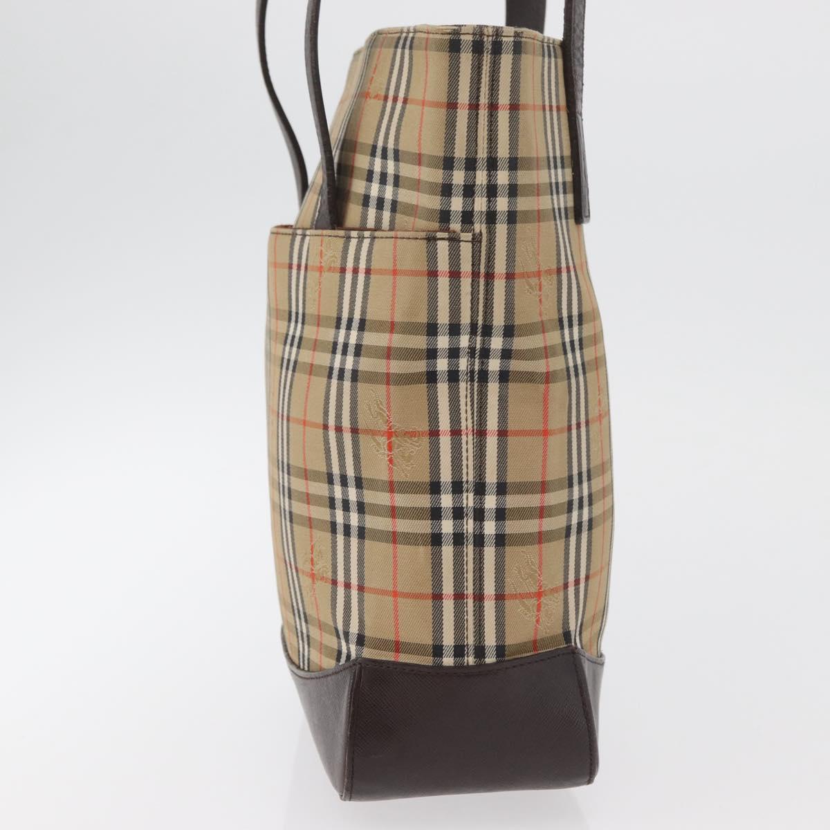 BURBERRY Nova Check Tote Bag Canvas Leather Beige Dark Brown gold Auth 111205