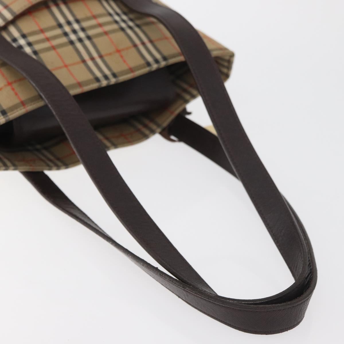 BURBERRY Nova Check Tote Bag Canvas Leather Beige Dark Brown gold Auth 111205