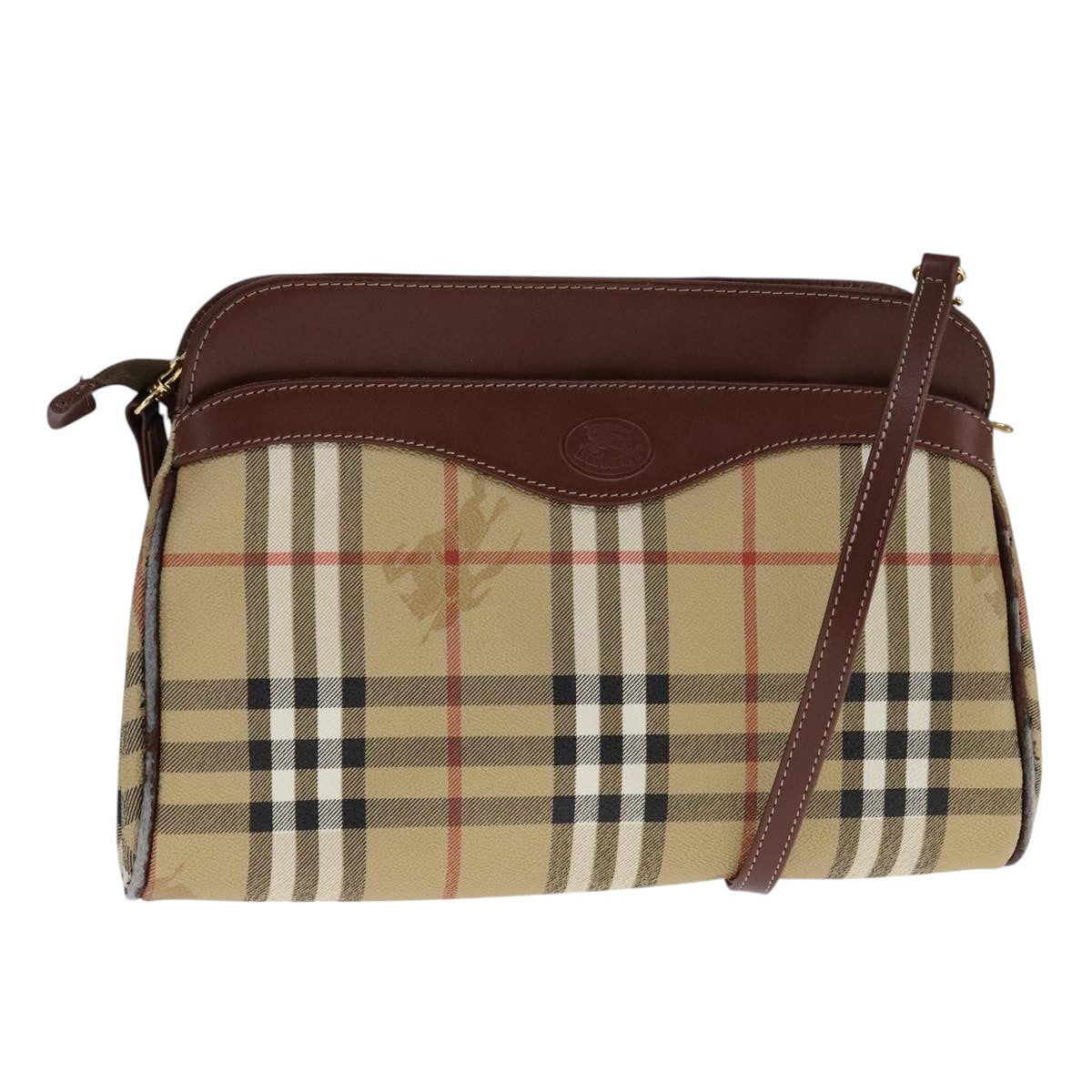 Burberrys Nova Check Shoulder Bag PVC Beige Brown gold Auth 111302