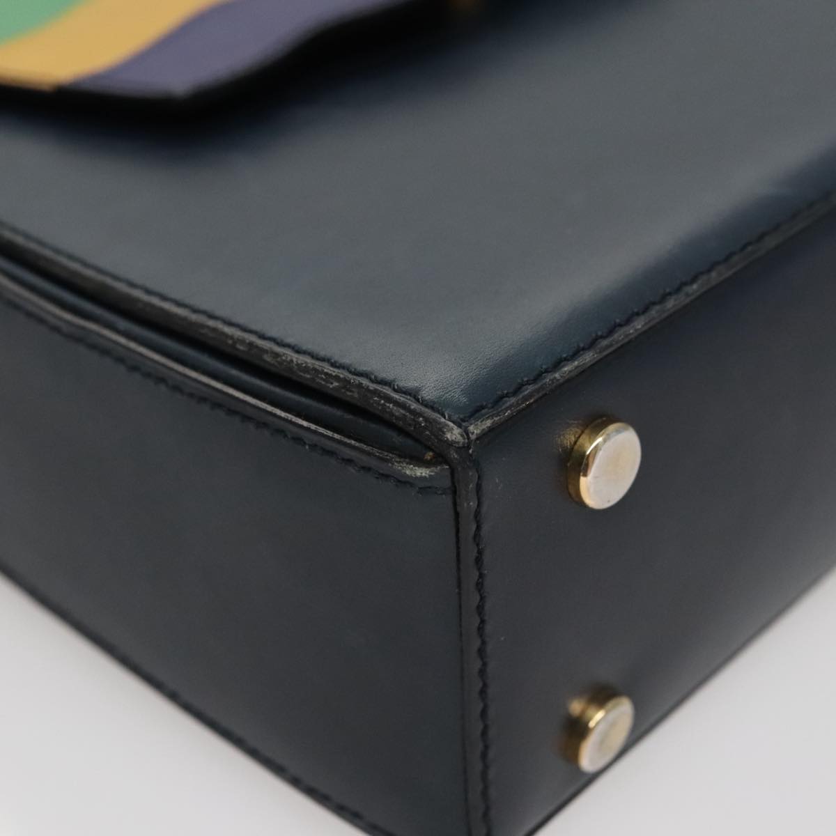 CELINE Hand Bag Leather Navy Red yellow Auth 111305