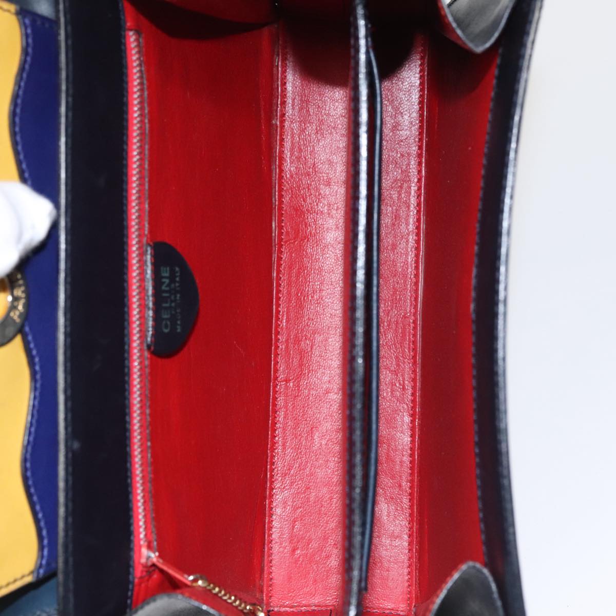 CELINE Hand Bag Leather Navy Red yellow Auth 111305