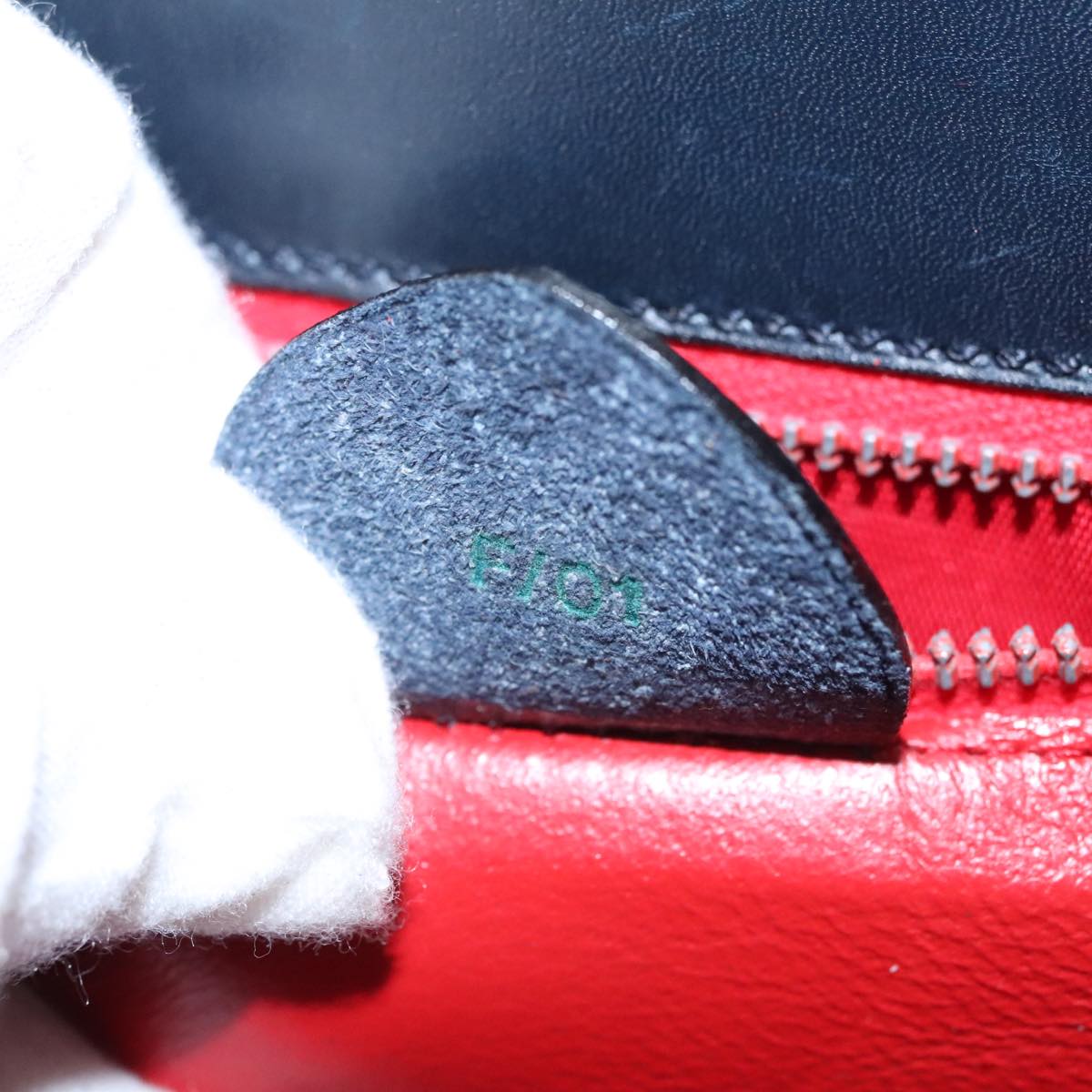 CELINE Hand Bag Leather Navy Red yellow Auth 111305