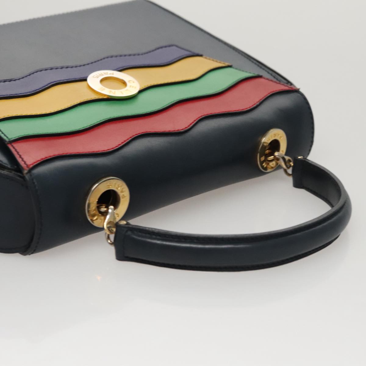 CELINE Hand Bag Leather Navy Red yellow Auth 111305
