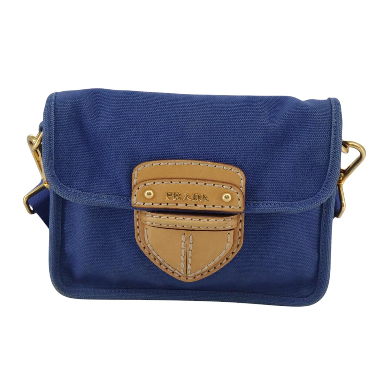 PRADA Shoulder Bag Canvas Blue Auth 111326