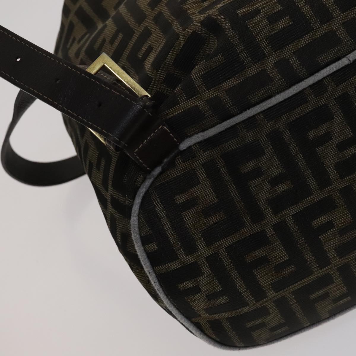 FENDI Zucca Canvas Backpack Brown Black gold Auth 111351