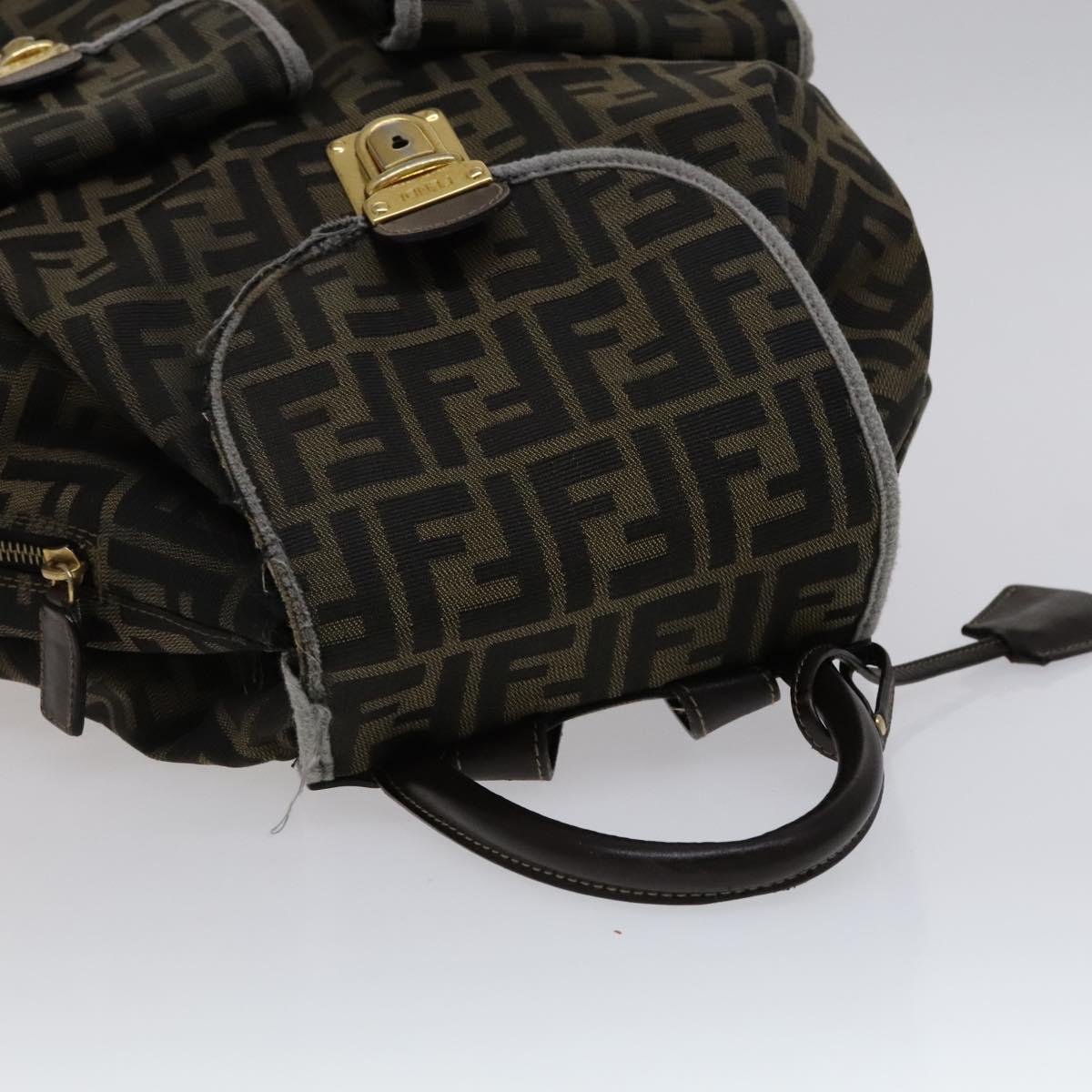 FENDI Zucca Canvas Backpack Brown Black gold Auth 111351