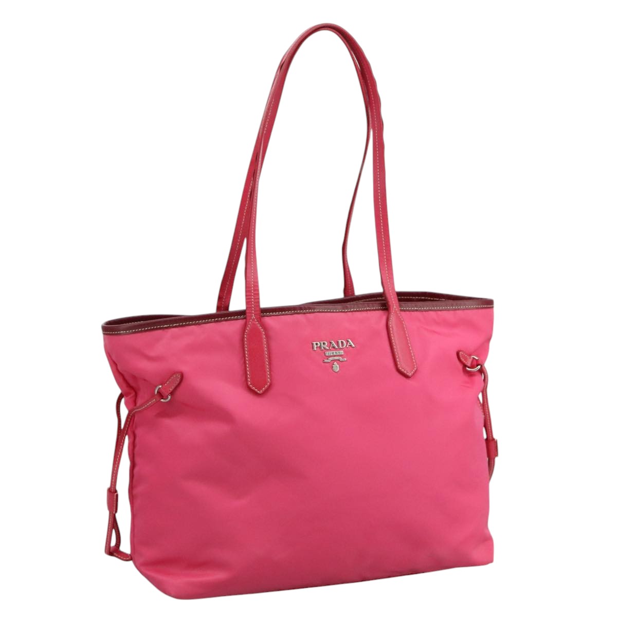 PRADA Tote Bag Nylon Pink Silver Auth 111353