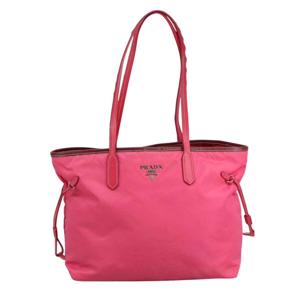 PRADA Tote Bag Nylon Pink Silver Auth 111353