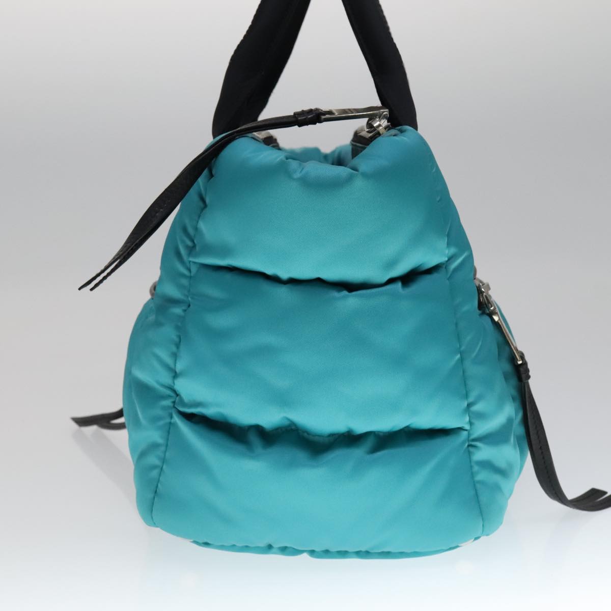 PRADA Hand Bag Nylon 2way Turquoise Blue Auth 111354V