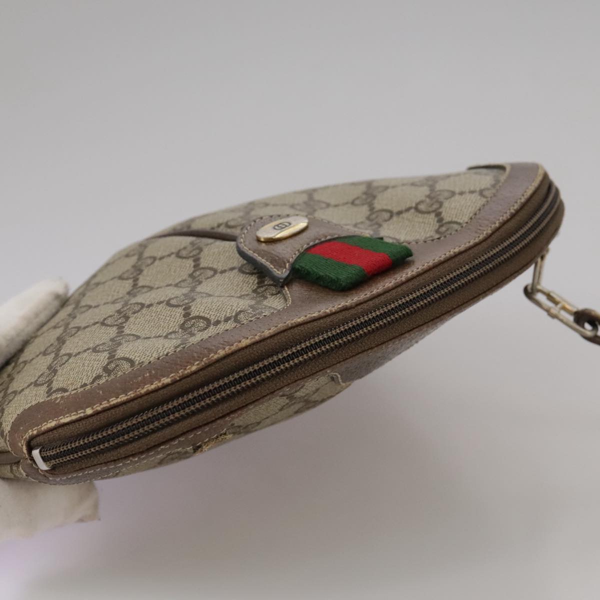 GUCCI GG Supreme Web Sherry Line Shoulder Bag PVC Beige 904 02 047 Auth 111359