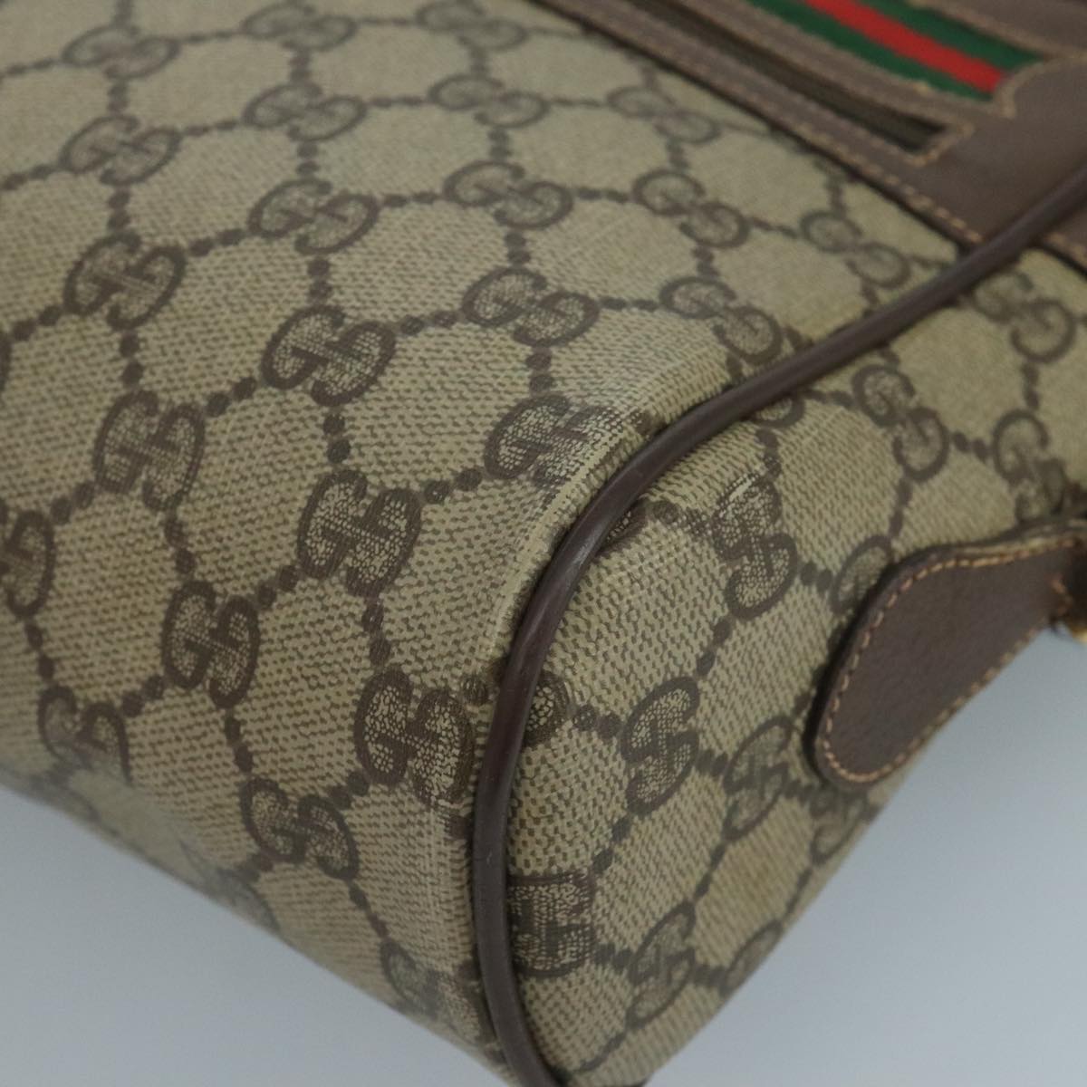 GUCCI GG Supreme Web Sherry Line Shoulder Bag PVC Beige 56 02 088 Auth 111361