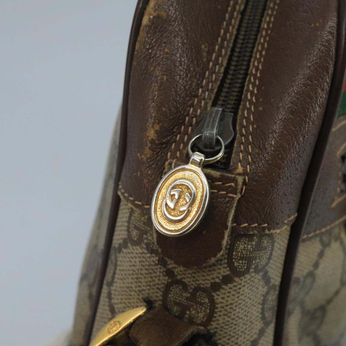 GUCCI GG Supreme Web Sherry Line Shoulder Bag PVC Beige 56 02 088 Auth 111361