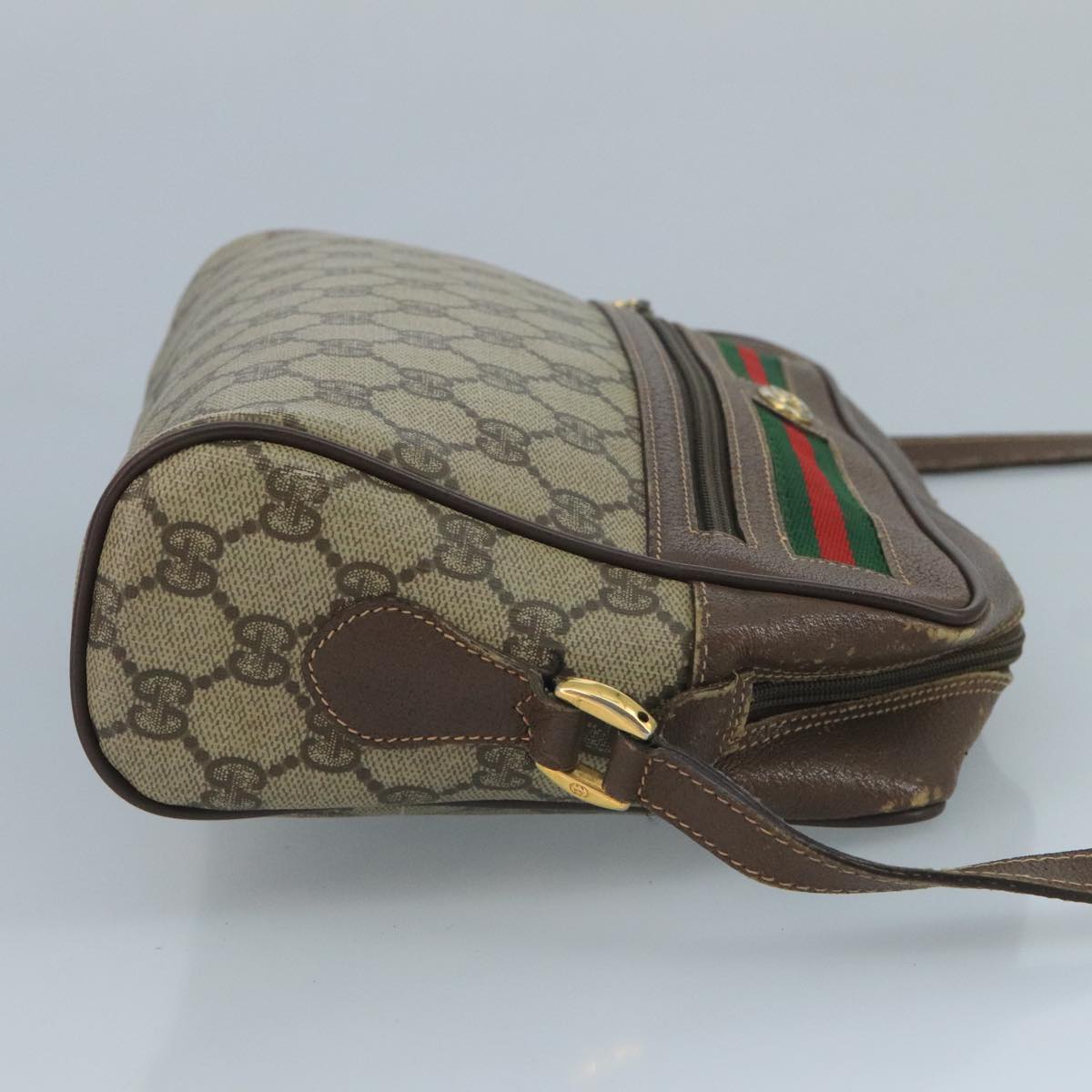 GUCCI GG Supreme Web Sherry Line Shoulder Bag PVC Beige 56 02 088 Auth 111361