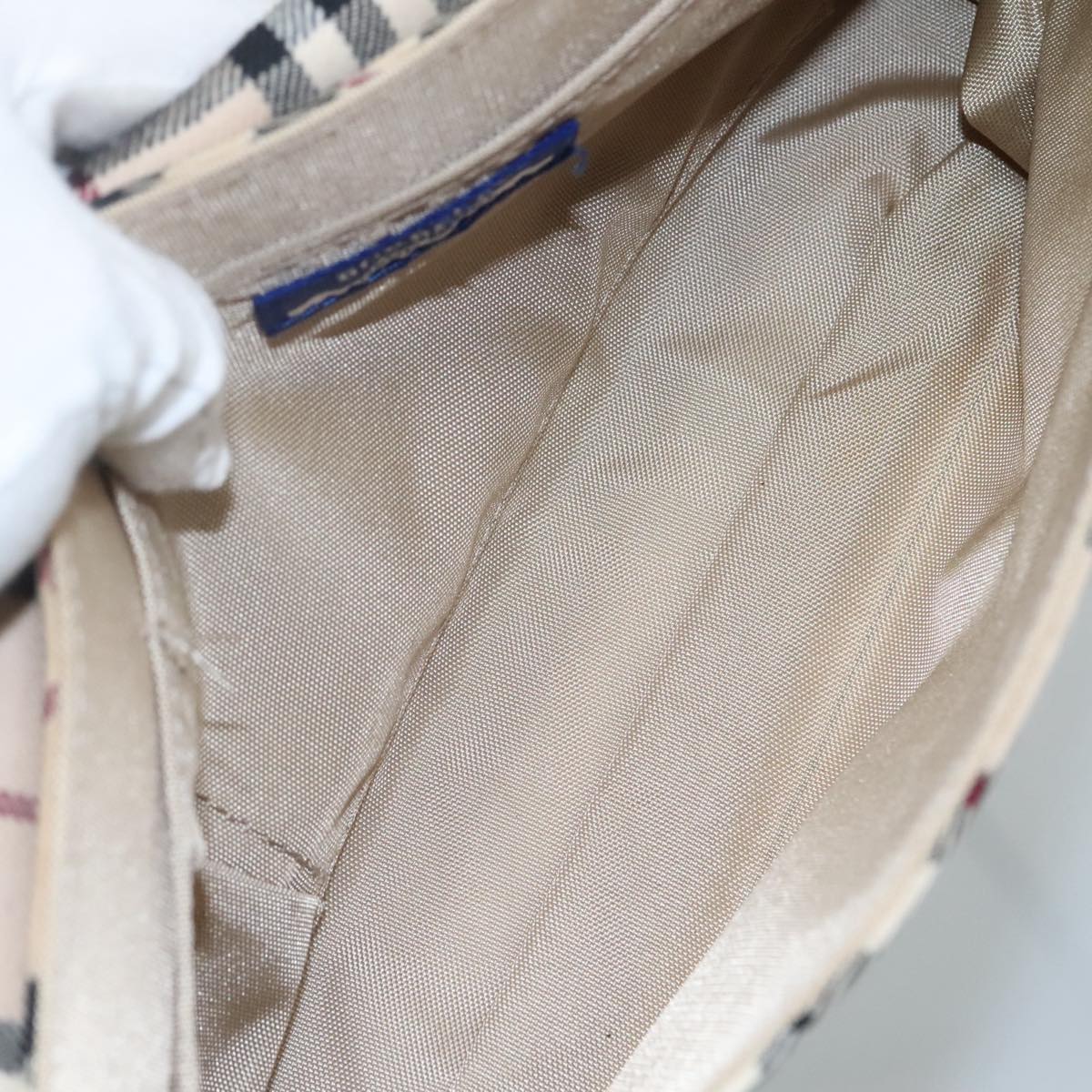 BURBERRY Nova Check Blue Label Shoulder Bag Canvas Beige Auth 111366