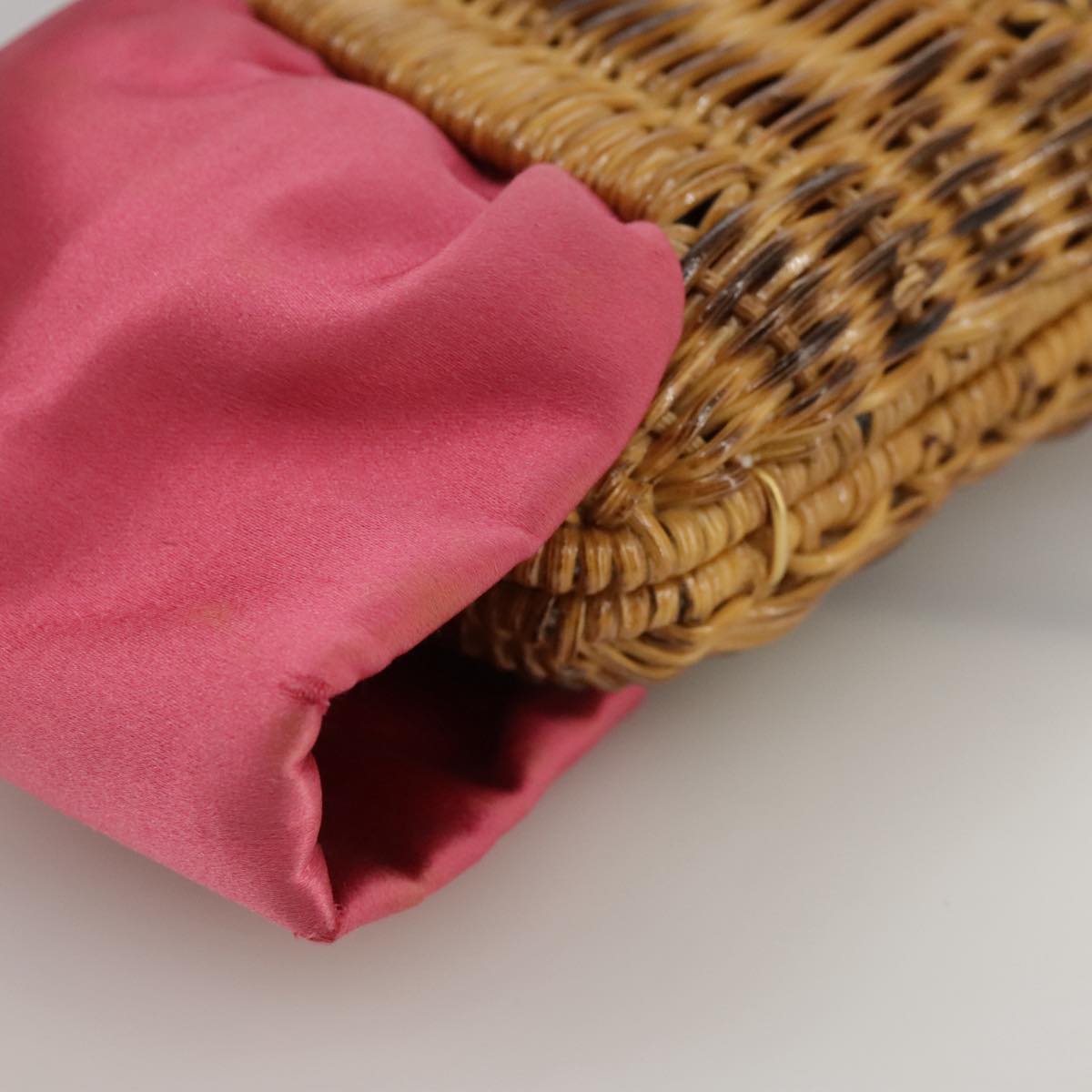 Salvatore Ferragamo Chain Shoulder Bag Satin Wicker Pink Auth 111370