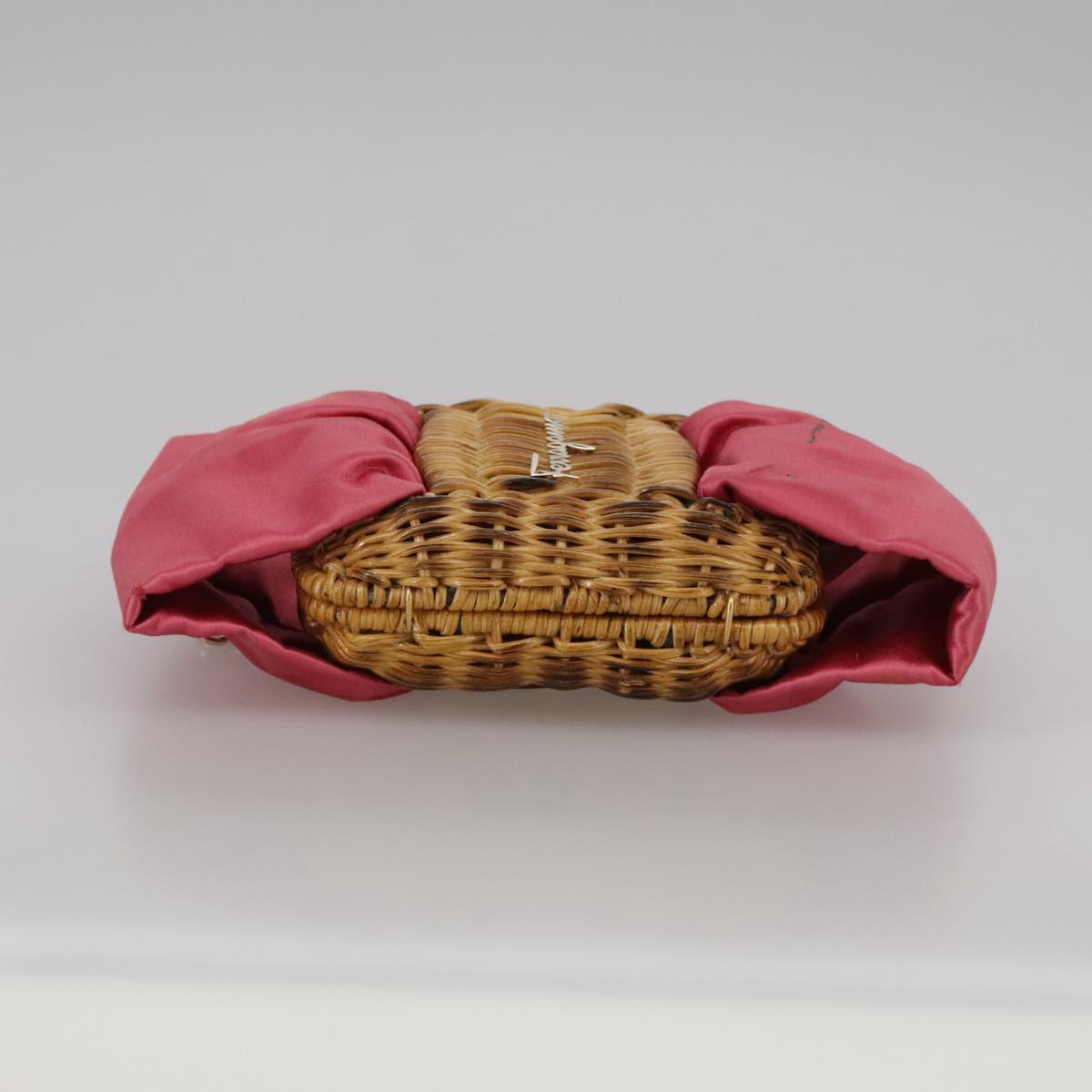 Salvatore Ferragamo Chain Shoulder Bag Satin Wicker Pink Auth 111370