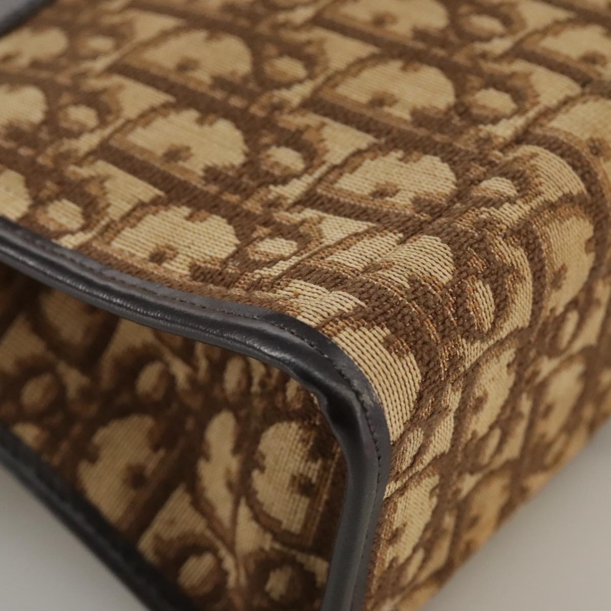 Christian Dior Trotter Canvas Shoulder Bag Gold Brown Auth 111398