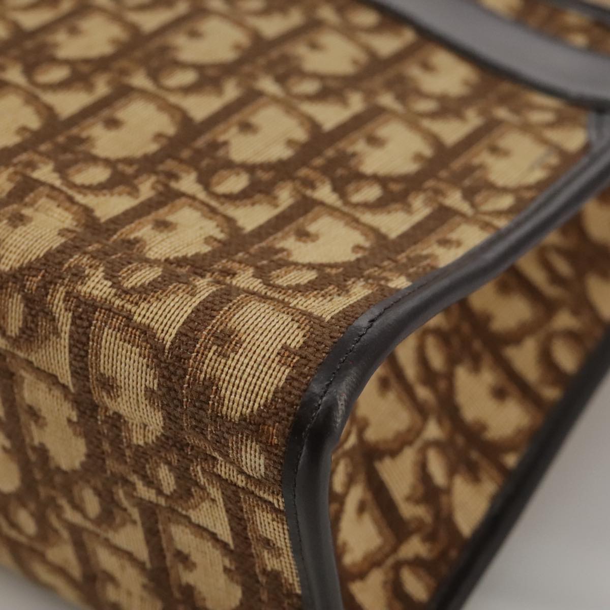 Christian Dior Trotter Canvas Shoulder Bag Gold Brown Auth 111398