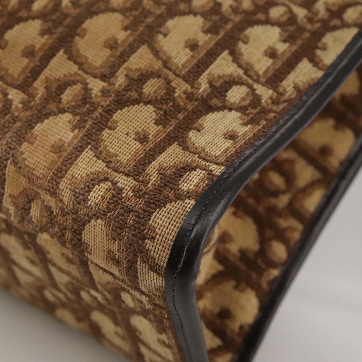 Christian Dior Trotter Canvas Shoulder Bag Gold Brown Auth 111398