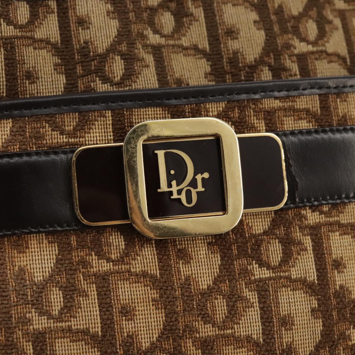 Christian Dior Trotter Canvas Shoulder Bag Gold Brown Auth 111398