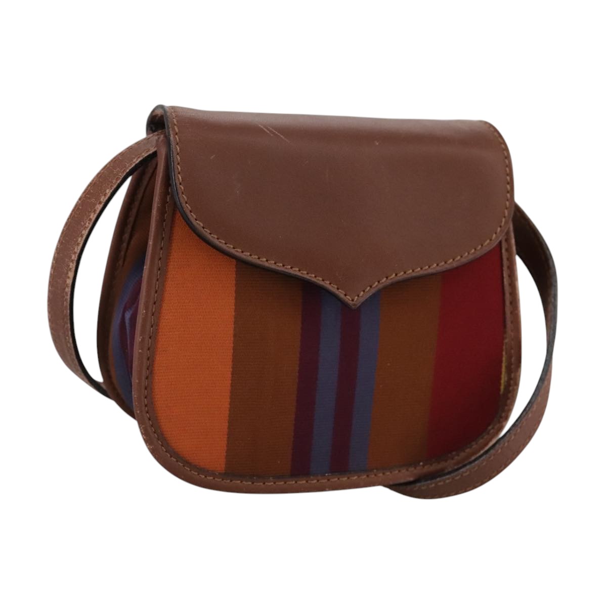 CELINE Shoulder Bag Canvas Leather Gold Brown Auth 111407