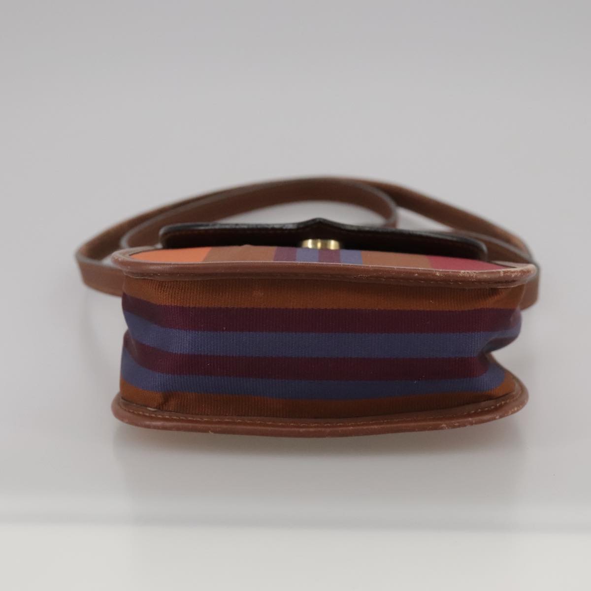 CELINE Shoulder Bag Canvas Leather Gold Brown Auth 111407