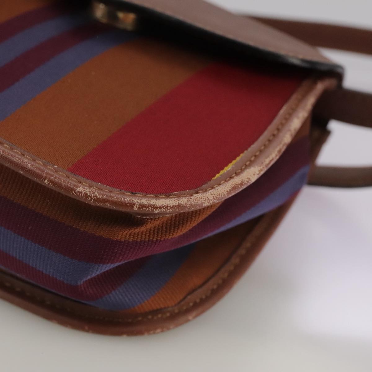 CELINE Shoulder Bag Canvas Leather Gold Brown Auth 111407