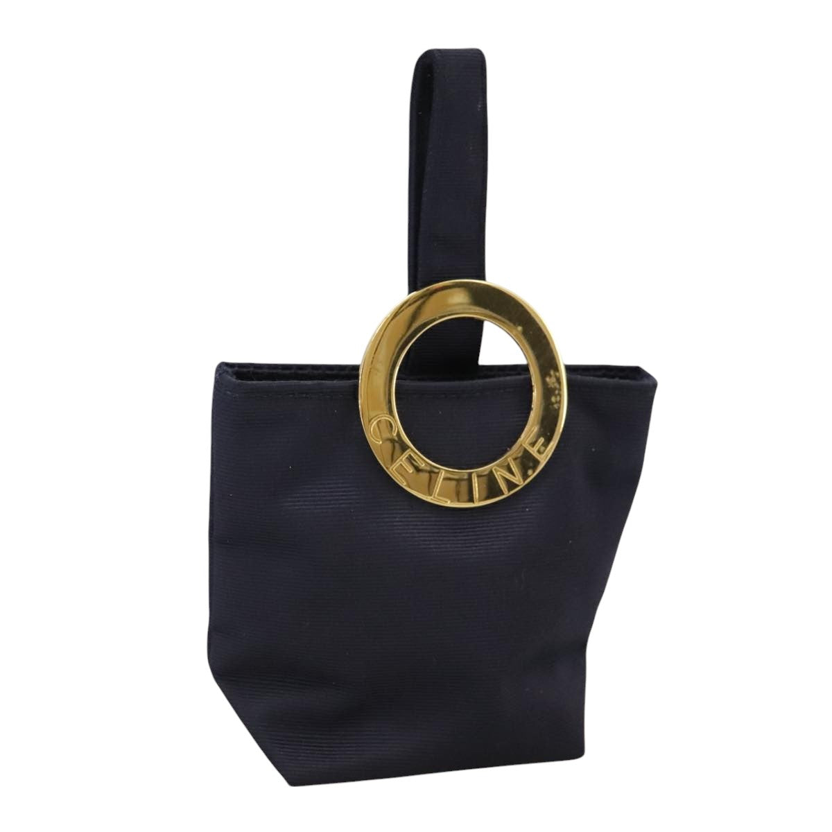 CELINE Circle Pouch Nylon Navy Gold Auth 111410