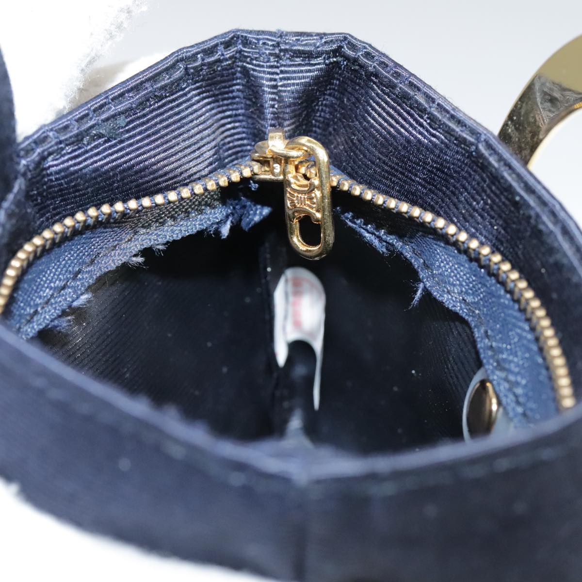 CELINE Circle Pouch Nylon Navy Gold Auth 111410