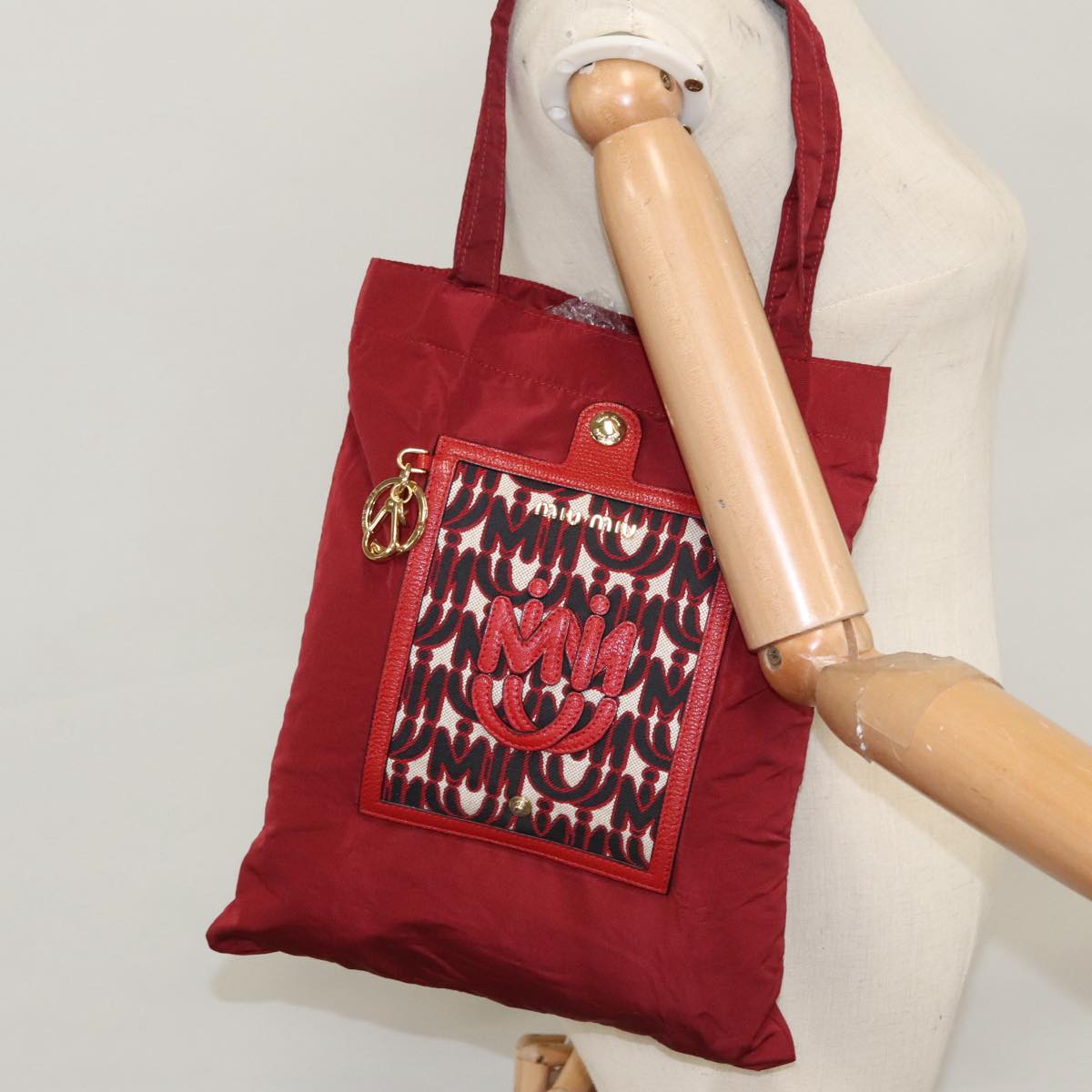 Miu Miu Folding Type Tote Bag Nylon Red Auth 111415V