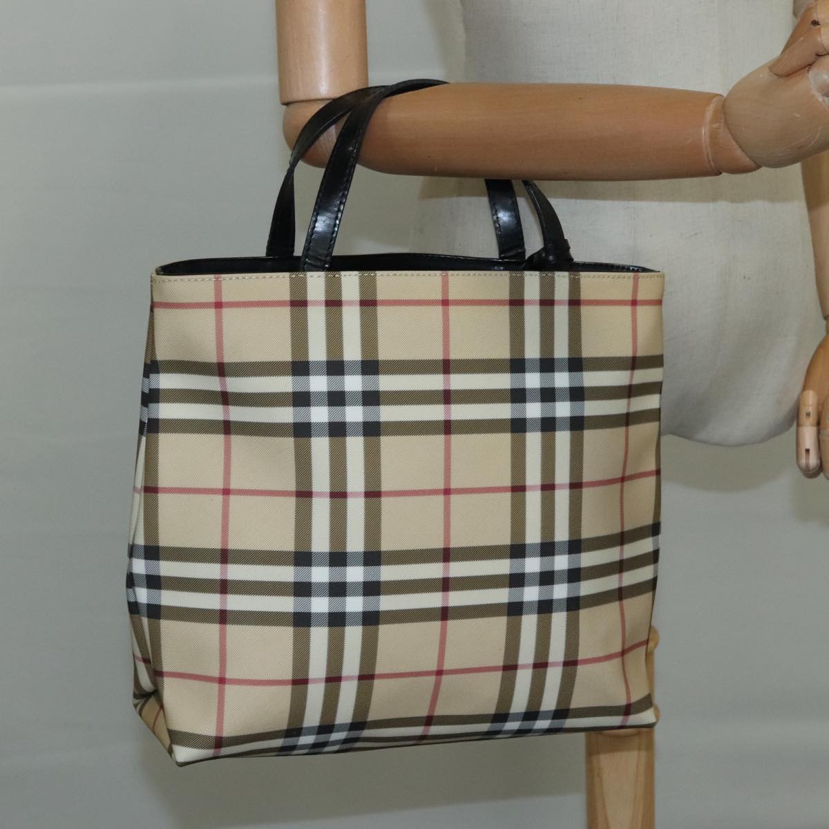 BURBERRY Nova Check Hand Bag PVC Beige Auth 111433