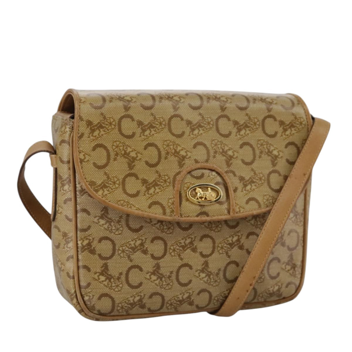 CELINE C Sulky Shoulder Bag PVC Beige Gold Auth 111437