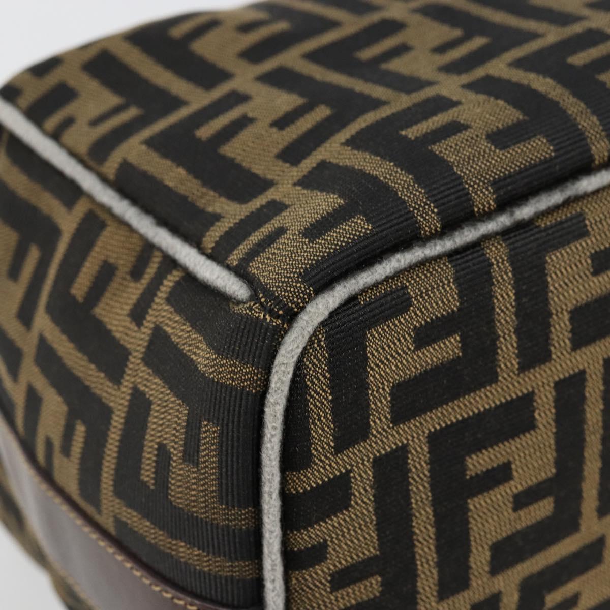 FENDI Zucca Canvas Vanity Pouch Brown Black gold Auth 111462
