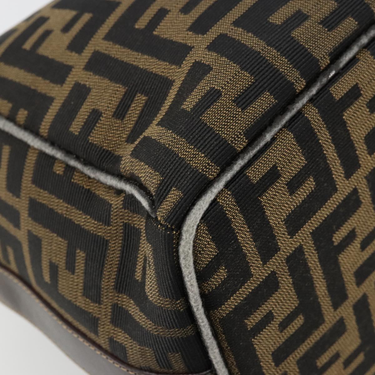 FENDI Zucca Canvas Vanity Pouch Brown Black gold Auth 111462