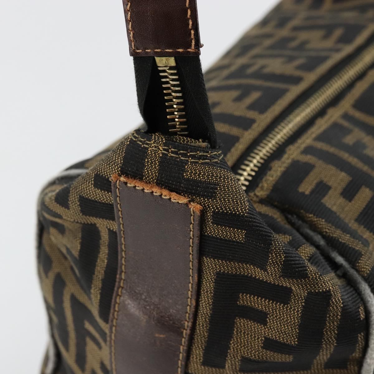 FENDI Zucca Canvas Vanity Pouch Brown Black gold Auth 111462