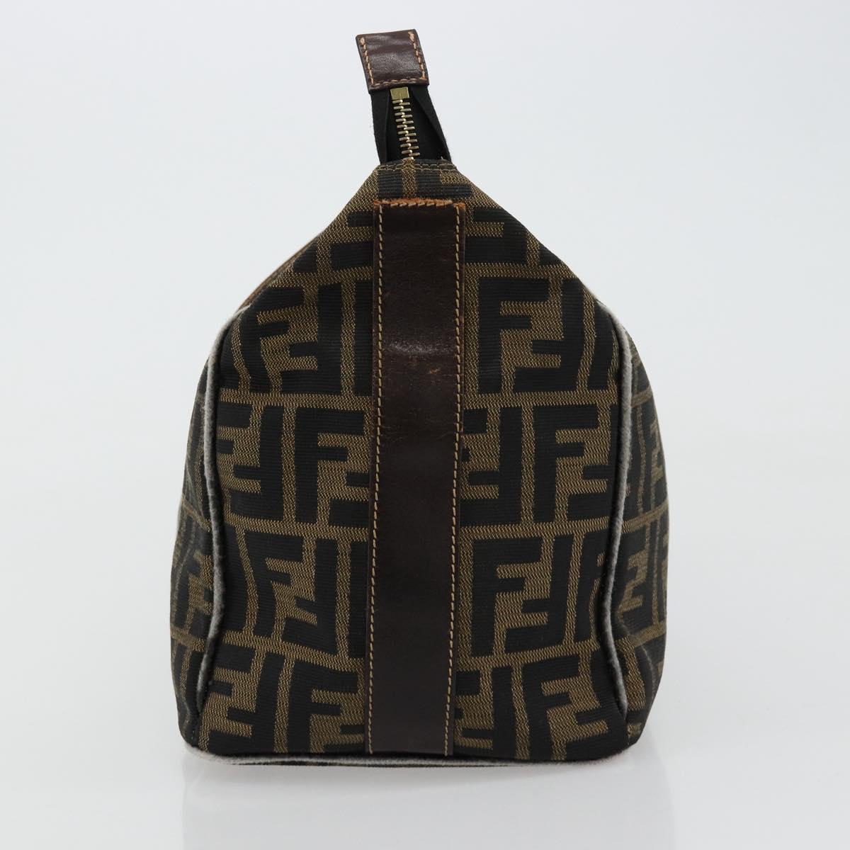 FENDI Zucca Canvas Vanity Pouch Brown Black gold Auth 111462