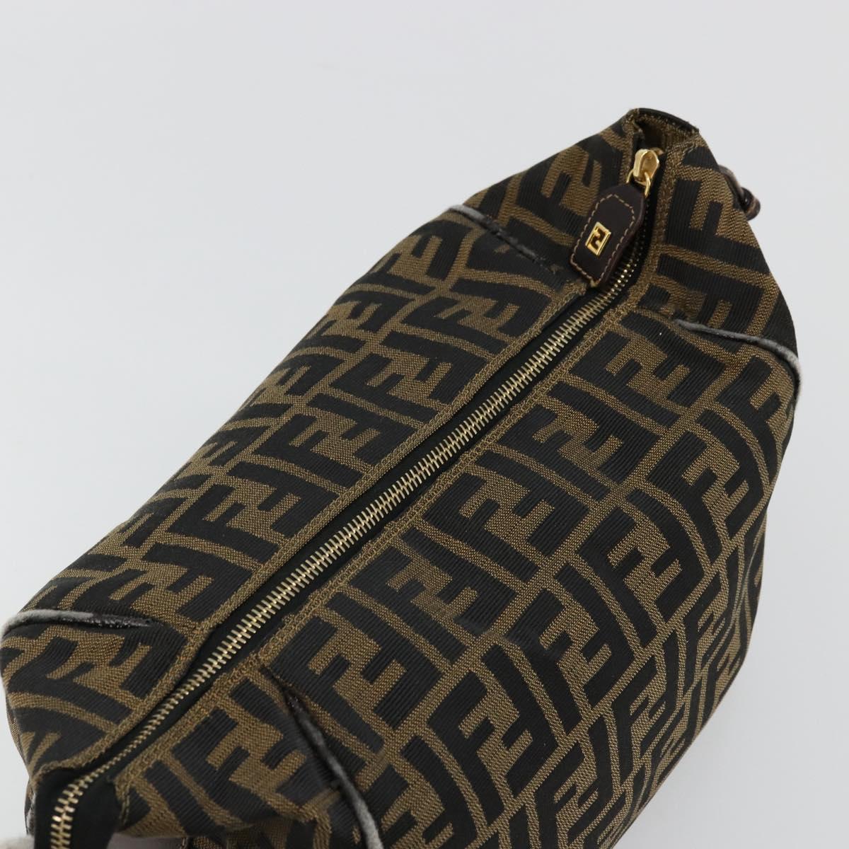FENDI Zucca Canvas Vanity Pouch Brown Black gold Auth 111462