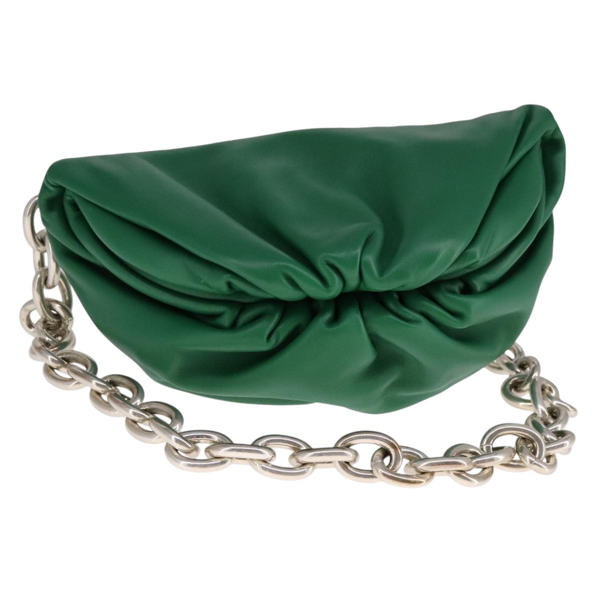 BOTTEGA VENETA Chain Shoulder Bag Leather Green Auth 111467V