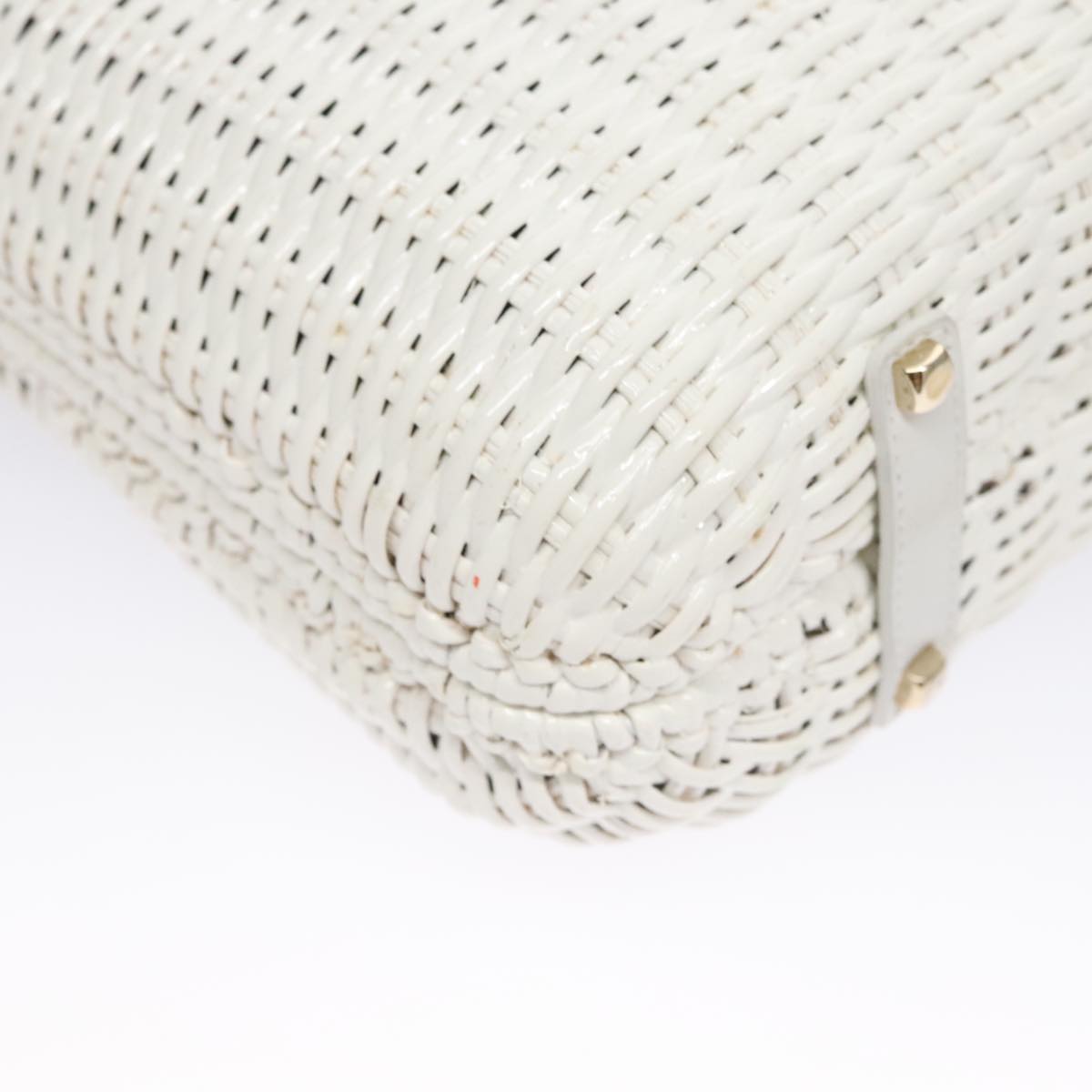Salvatore Ferragamo Gancini Hand Bag Wicker White Auth 111468