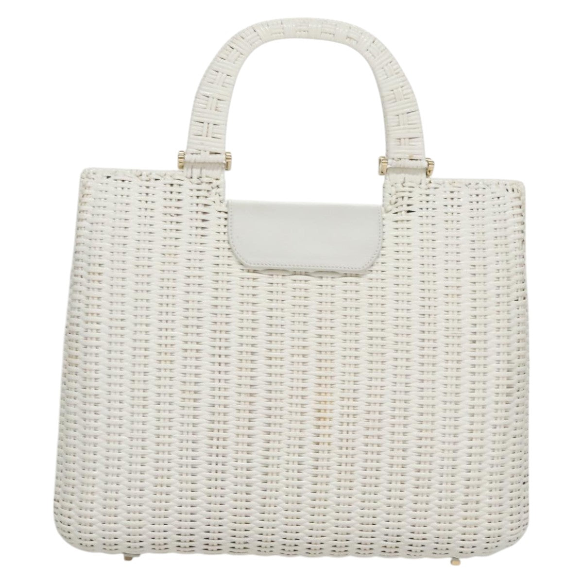 Salvatore Ferragamo Gancini Hand Bag Wicker White Auth 111468