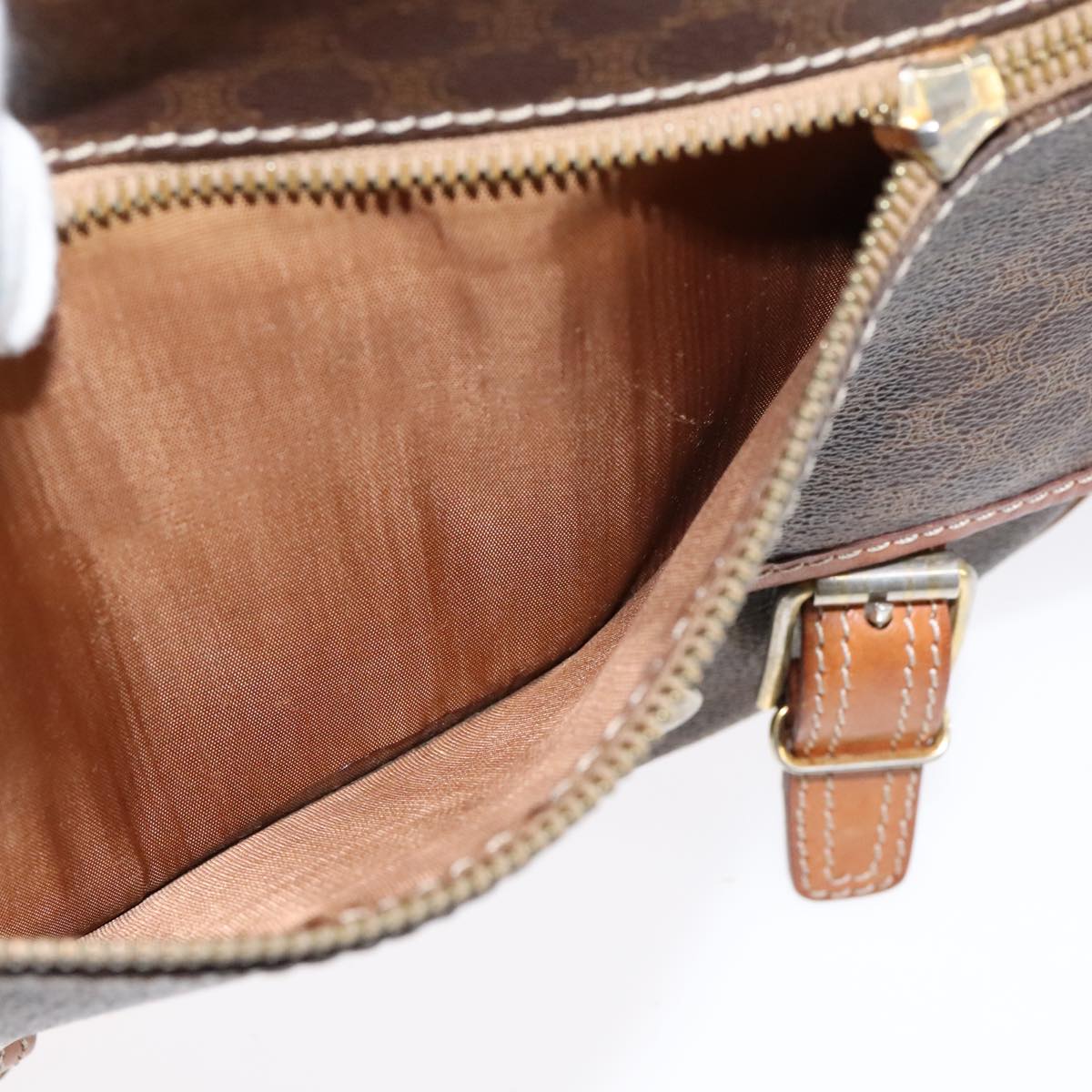 CELINE Macadam Canvas Shoulder Bag PVC Leather Gold Brown Auth 111488