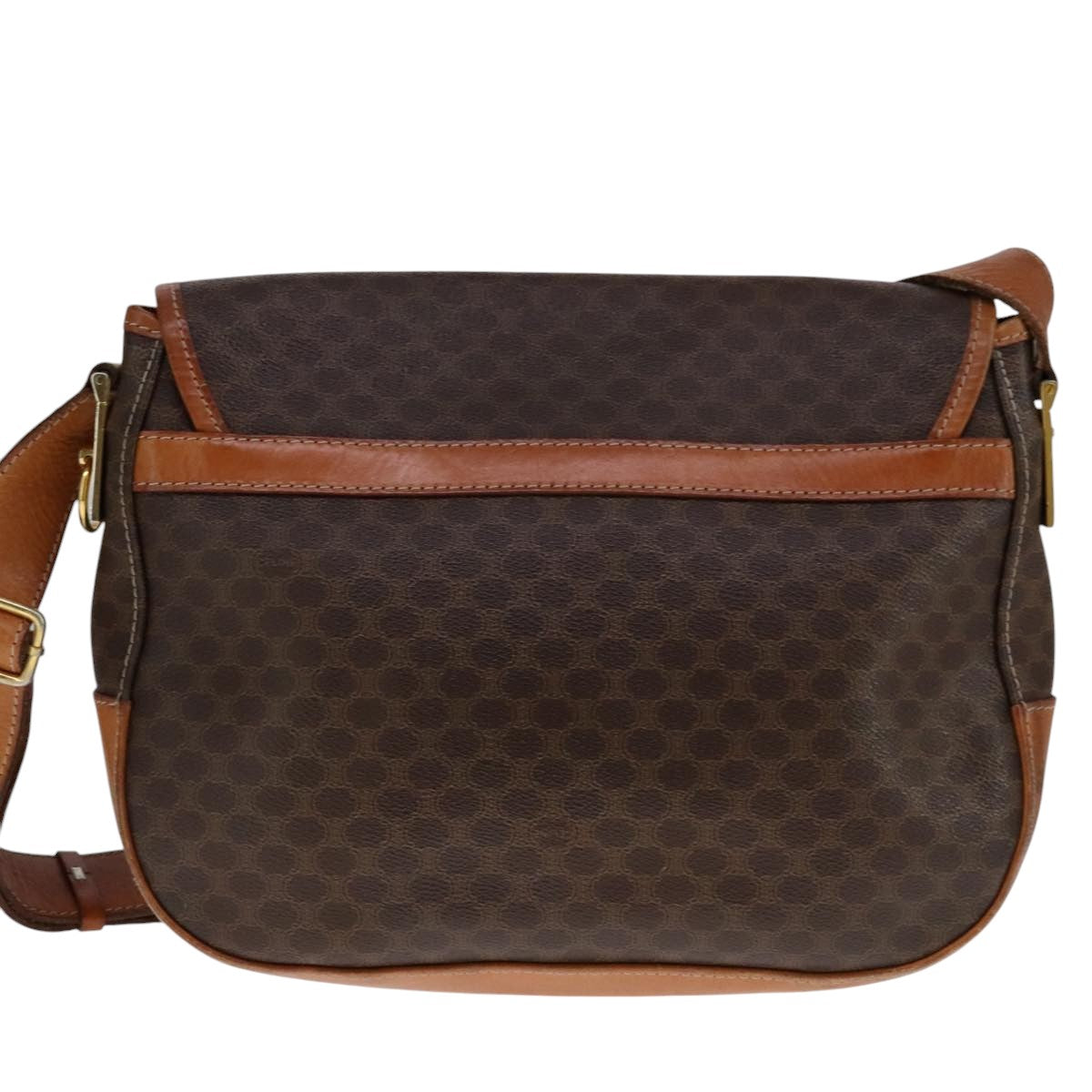 CELINE Macadam Canvas Shoulder Bag PVC Leather Gold Brown Auth 111488