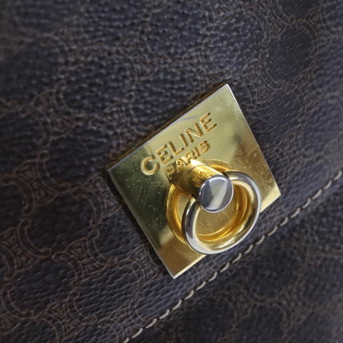 CELINE Macadam Canvas Hand Bag PVC Leather 2way Brown Auth 111490