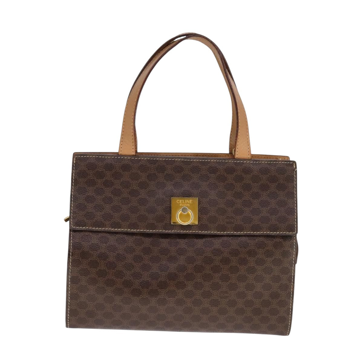 CELINE Macadam Canvas Hand Bag PVC Leather 2way Brown Auth 111490