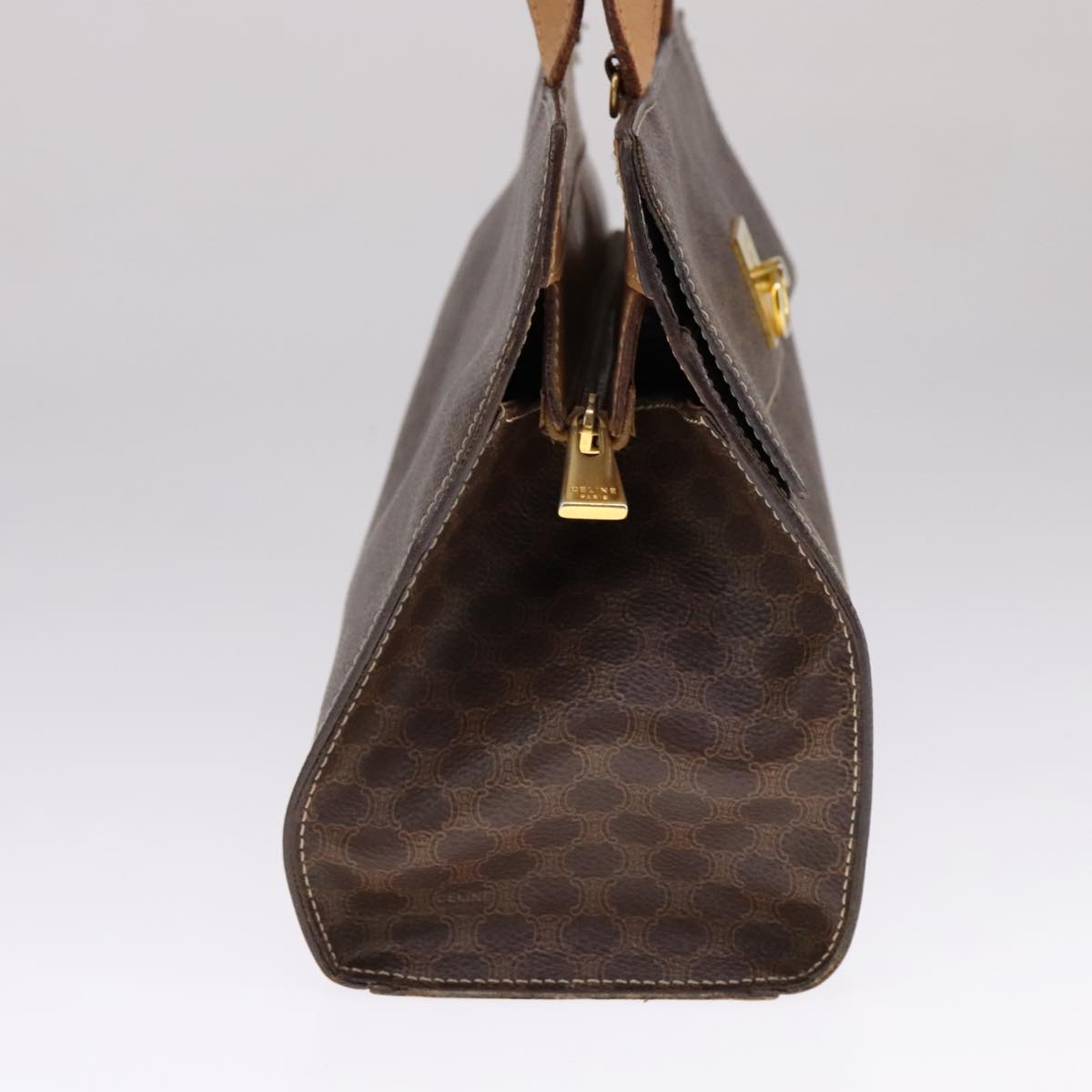 CELINE Macadam Canvas Hand Bag PVC Leather 2way Brown Auth 111490