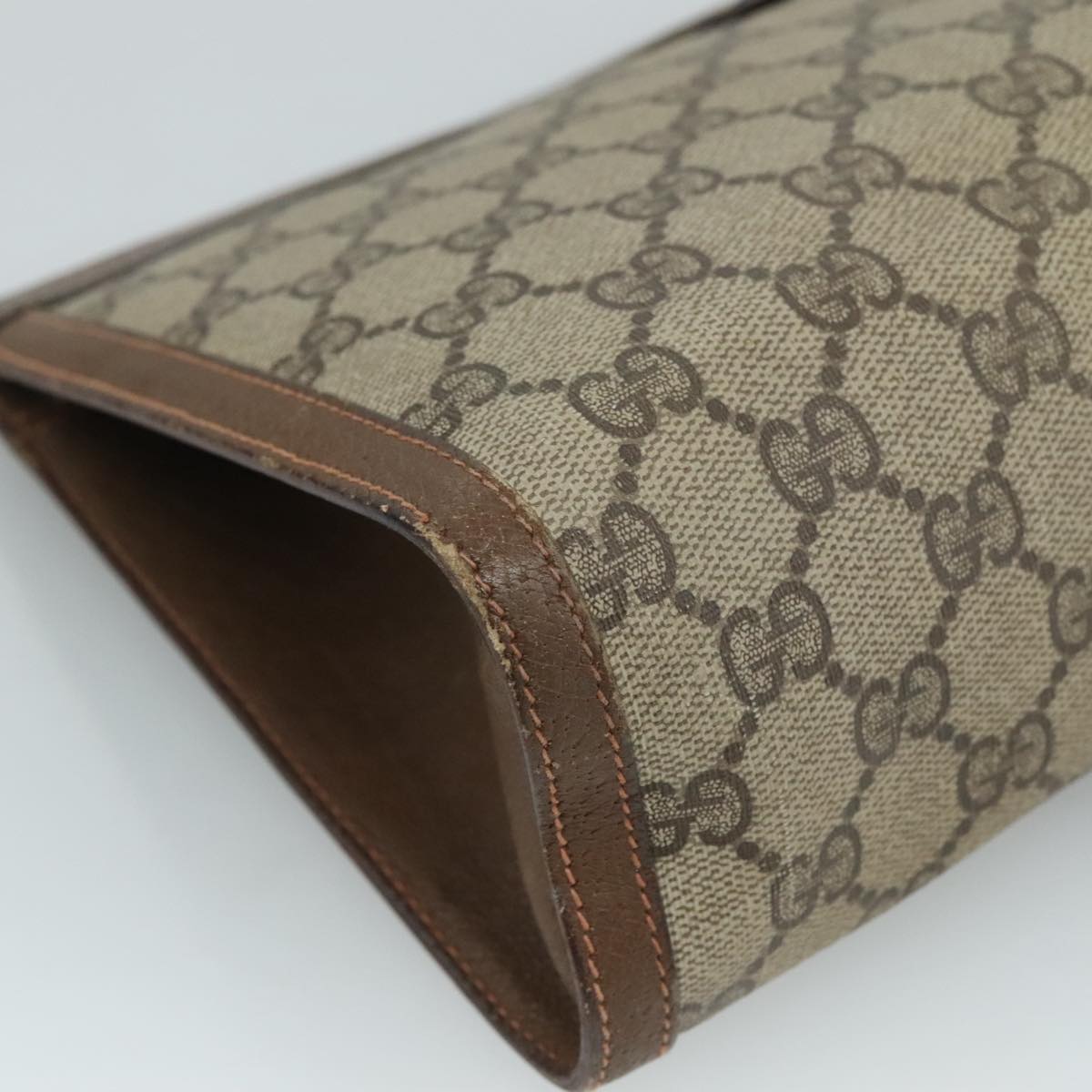 GUCCI GG Supreme Web Sherry Line Clutch Bag PVC Beige Red 89 01 033 Auth 111492