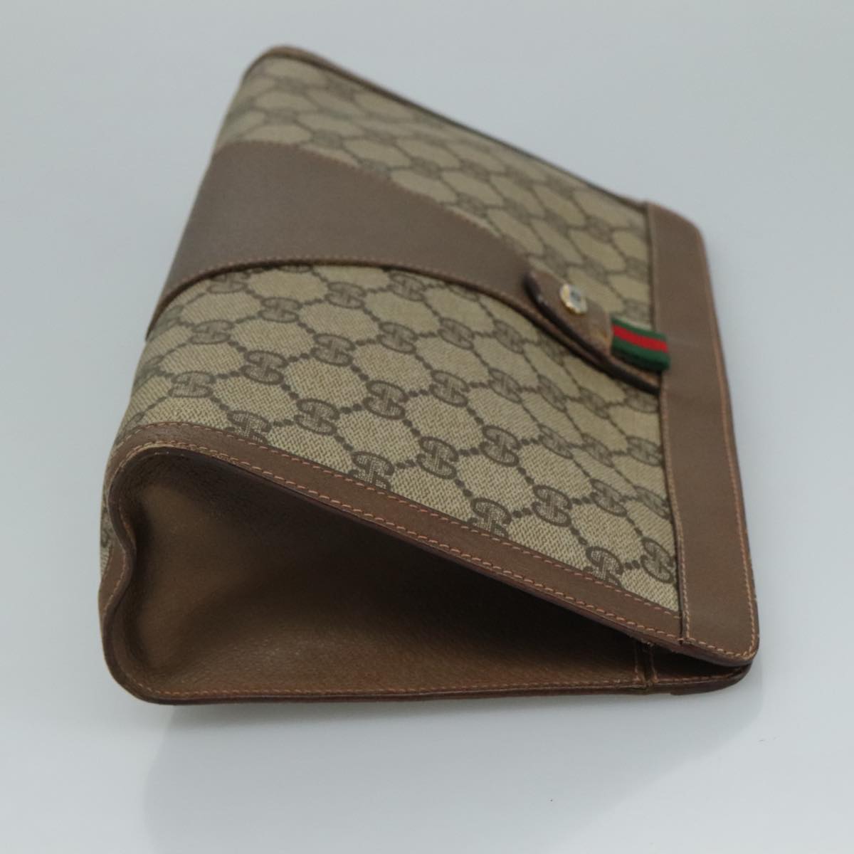 GUCCI GG Supreme Web Sherry Line Clutch Bag PVC Beige Red 89 01 033 Auth 111492