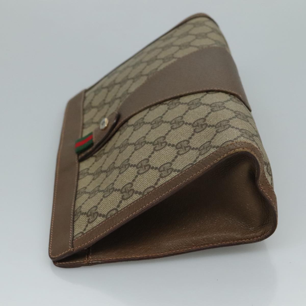 GUCCI GG Supreme Web Sherry Line Clutch Bag PVC Beige Red 89 01 033 Auth 111492